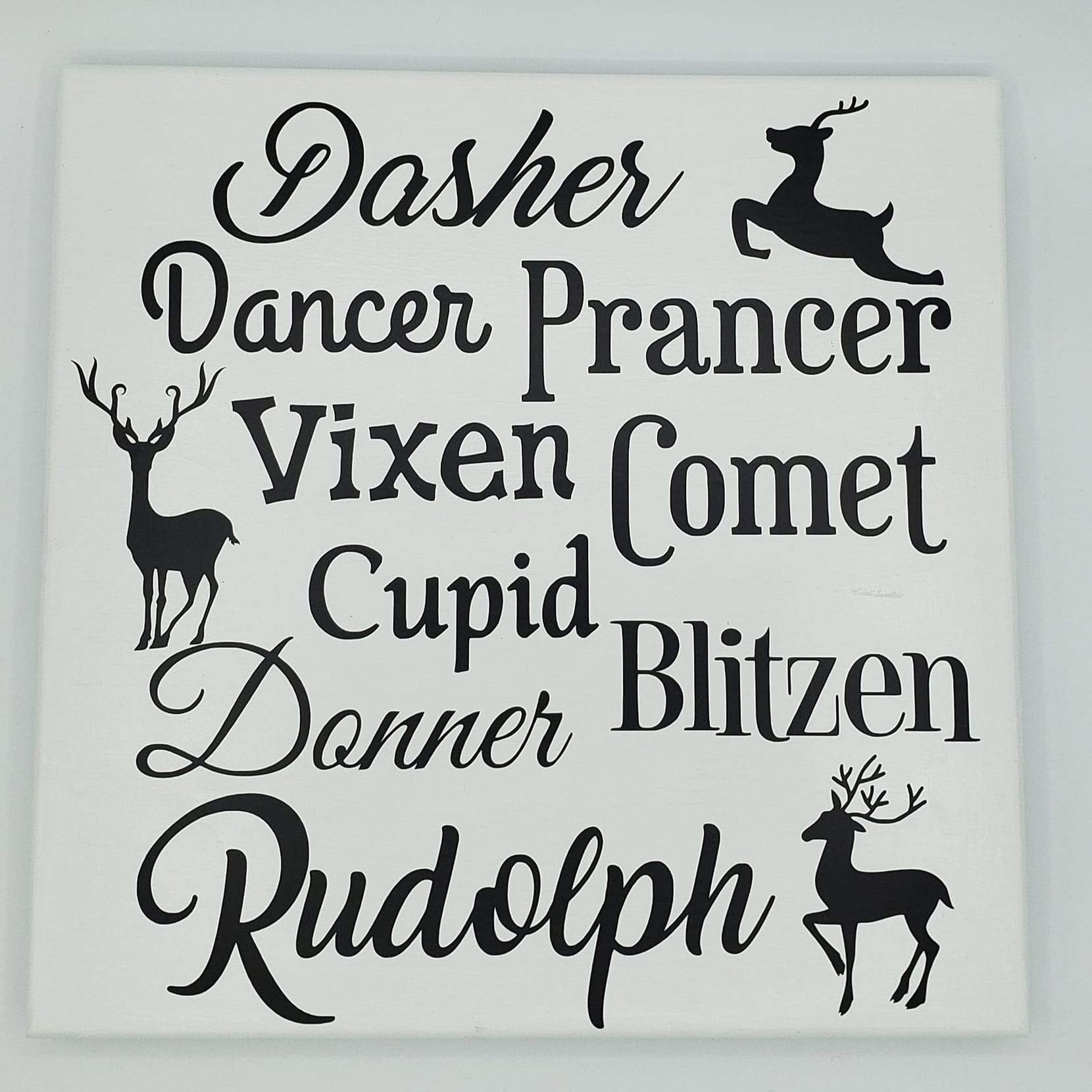 Reindeer Names Wood Sign 12x12 - Ready Made